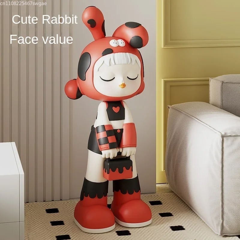 Home Decor Store - アートカートゥーンガール像 室内ファッションキャラクターモデル レジン工芸品 店舗 オフィス装飾アクセサリー モダンホームデコレーション