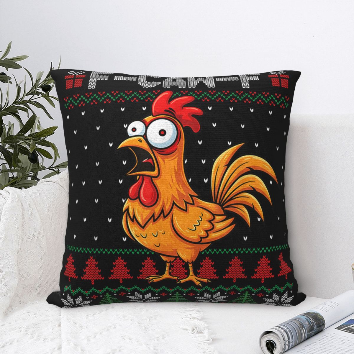 Home Decor Quotes Ideas - F-Caw-F 面白いチキンユーモア引用クリスマス枕カバーノベルティ枕ケースソファ寝室用ホームデコレーションクッションカバーギフトアイデア