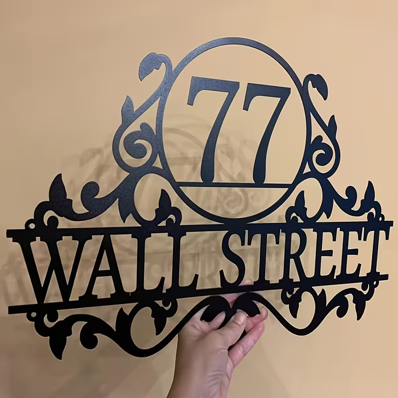 Home Decor Names - カスタムメタルハウスナンバー＆ストリートネームサイン - 屋外用、家の装飾用のパーソナライズされた鉄製住所プレート - 新年ギフト