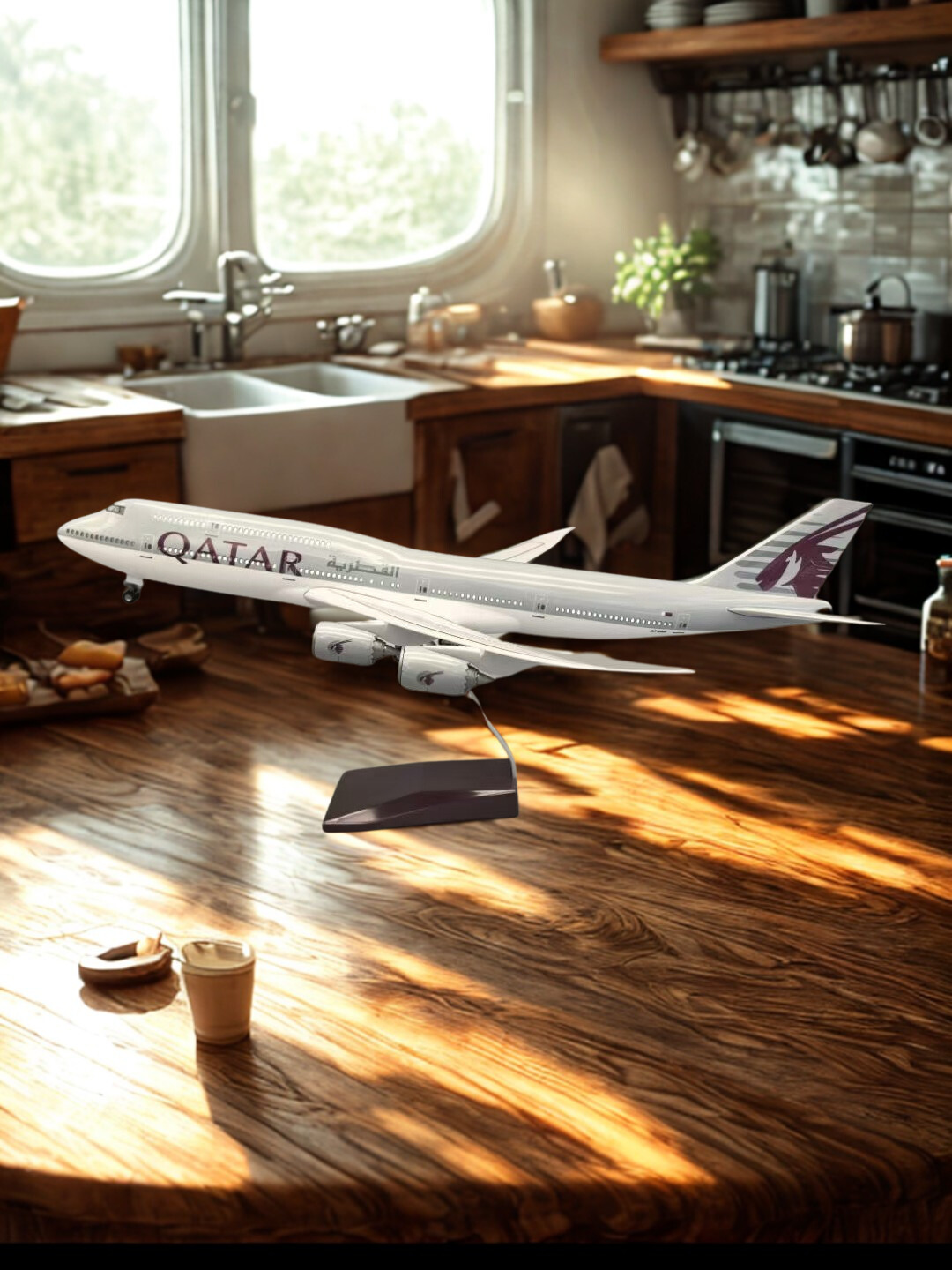 Home Decor Qatar - 飛行機モデル 1:130 スケールボーイング航空機 B747-8 カタールダイキャスト樹脂航空機コレクション LED