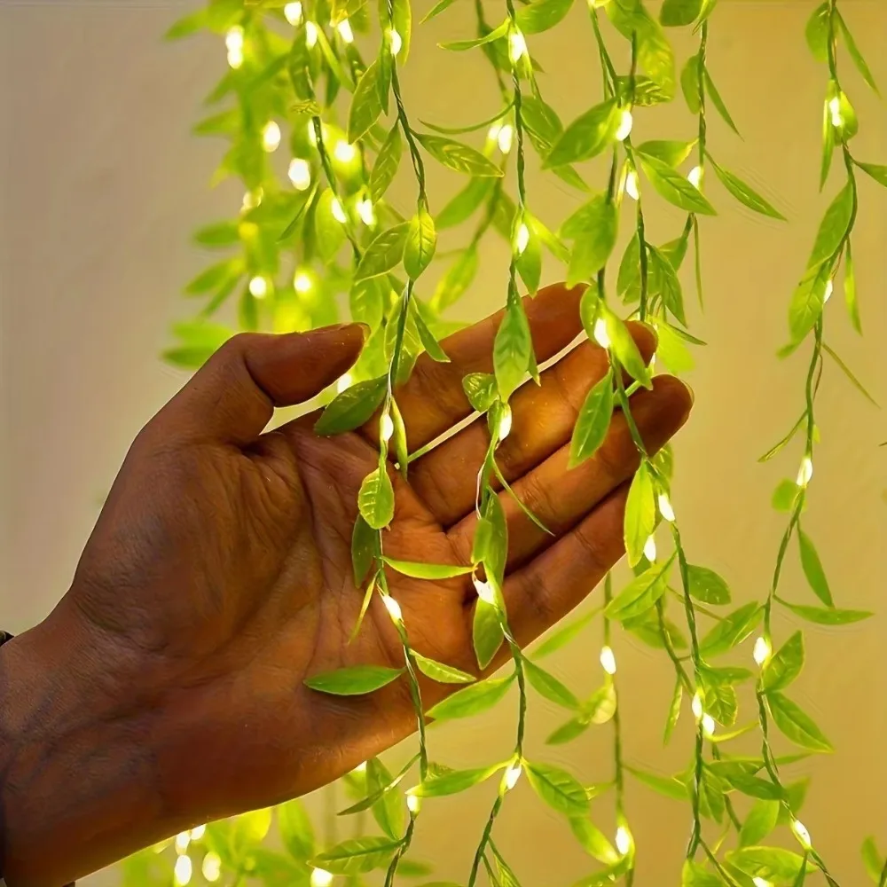 Fairy Lights Bedroom - 人工植物ガーランド 造花つるライト 寝室パーティー休日の装飾用 2M グリーンウィロー ルームデコレーション