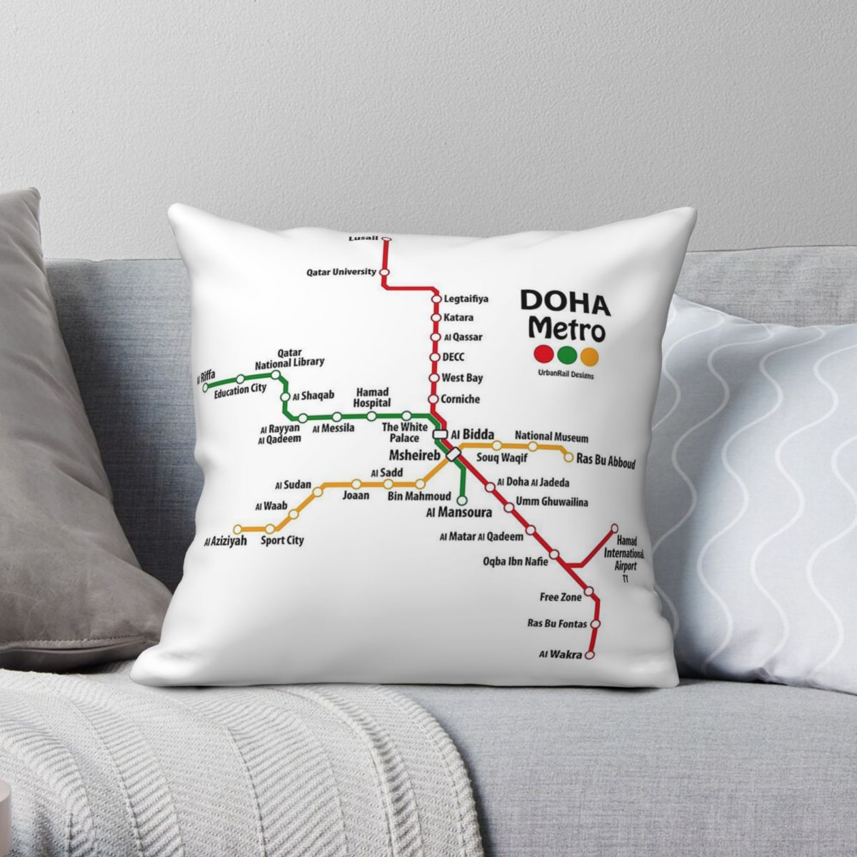 Home Decor Qatar - カタールドーハ地下鉄地図正方形枕カバーポリエステルリネンベルベットパターンジップ装飾スローピローケースホームクッションカバー
