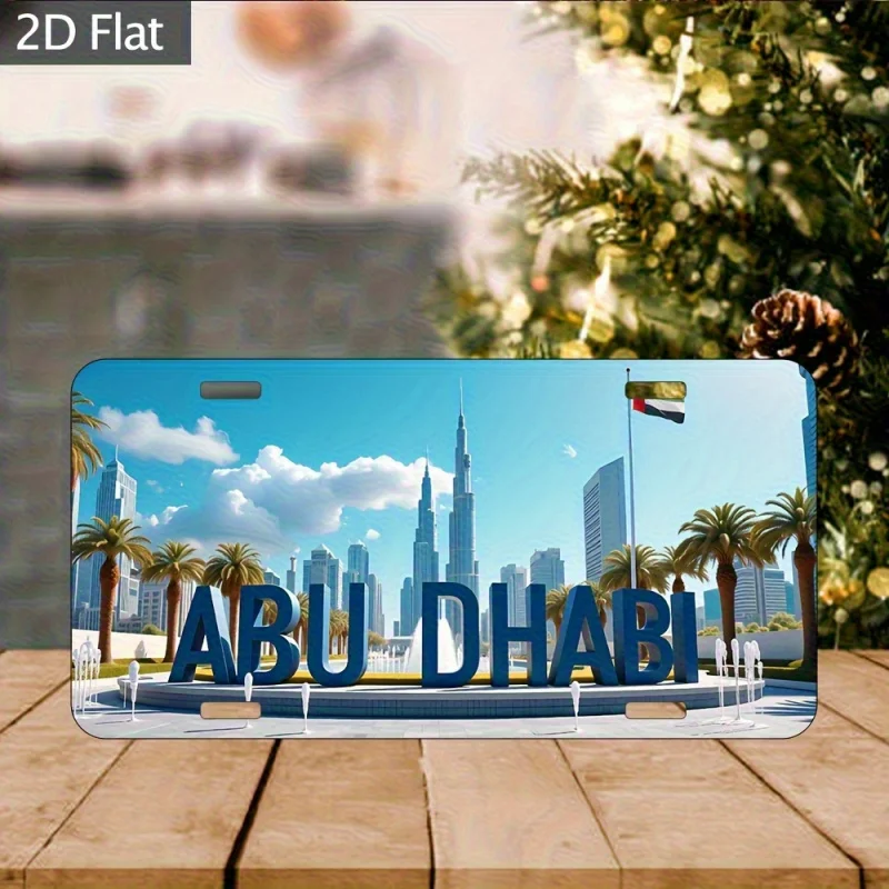 Home Decor Uae - アルミニウム製のヴィンテージ風アブダビナンバープレート。ブルジュ・ハリファとUAEの国旗がデザインされたレトロな金属製の壁飾り。家庭用バーなどに最適。