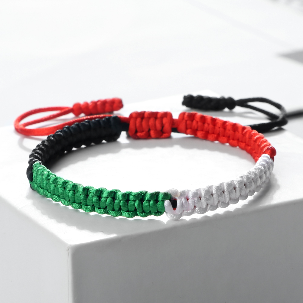 Home Decor Uae - パレスチナ国旗ストリングブレスレット赤、黒、白、緑ロープ編組バングルクリスマスギフト UAE クウェート天然石ビーズブレスレット