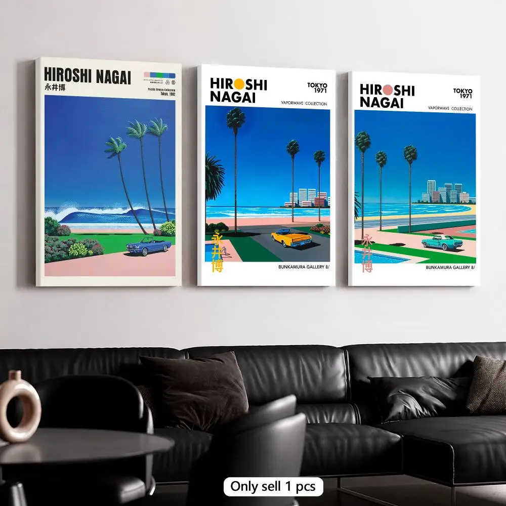 Abstract Oil Painting - H-Hiroshi Nagai 海岸都市の風景 フレーム付き壁画 フレーム付きキャンバスウォールアートポスター 無垢材フレーム