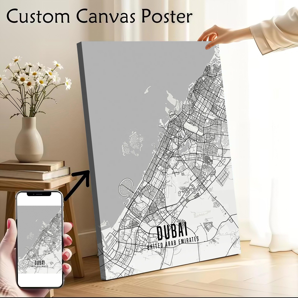 Home Decor Uae - UAE ドバイ市地図ポスターキャンバスウォールアートパーソナライズされたプリント現代絵画家の装飾装飾品寝室に最適なギフト