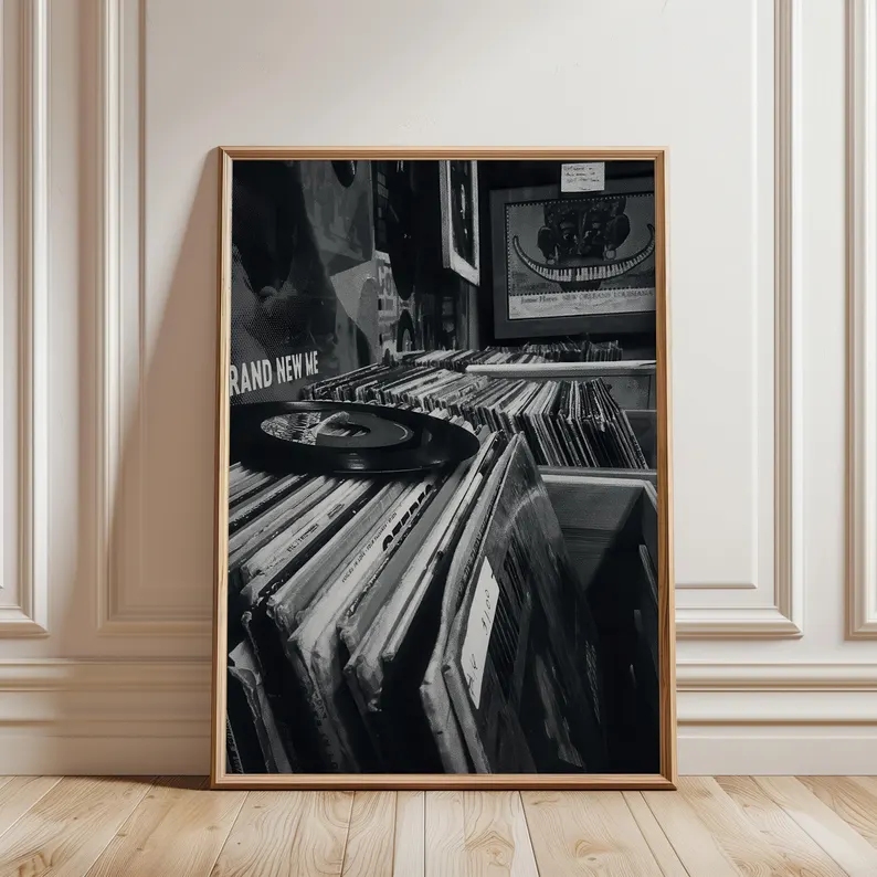 Home Decor Store - 現代のビニールレコードストア黒白写真壁アートプリントキャンバス絵画ポスター画像リビングルーム、寝室の家の装飾用