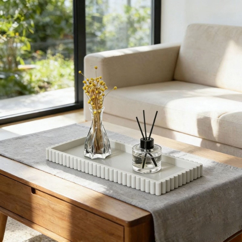 Vanity Home Decor - シリコン製溝付きエッジ収納トレイ、食品グレードの長方形装飾トレイ、香水、ジュエリー、家の装飾用の化粧台オーガナイザー