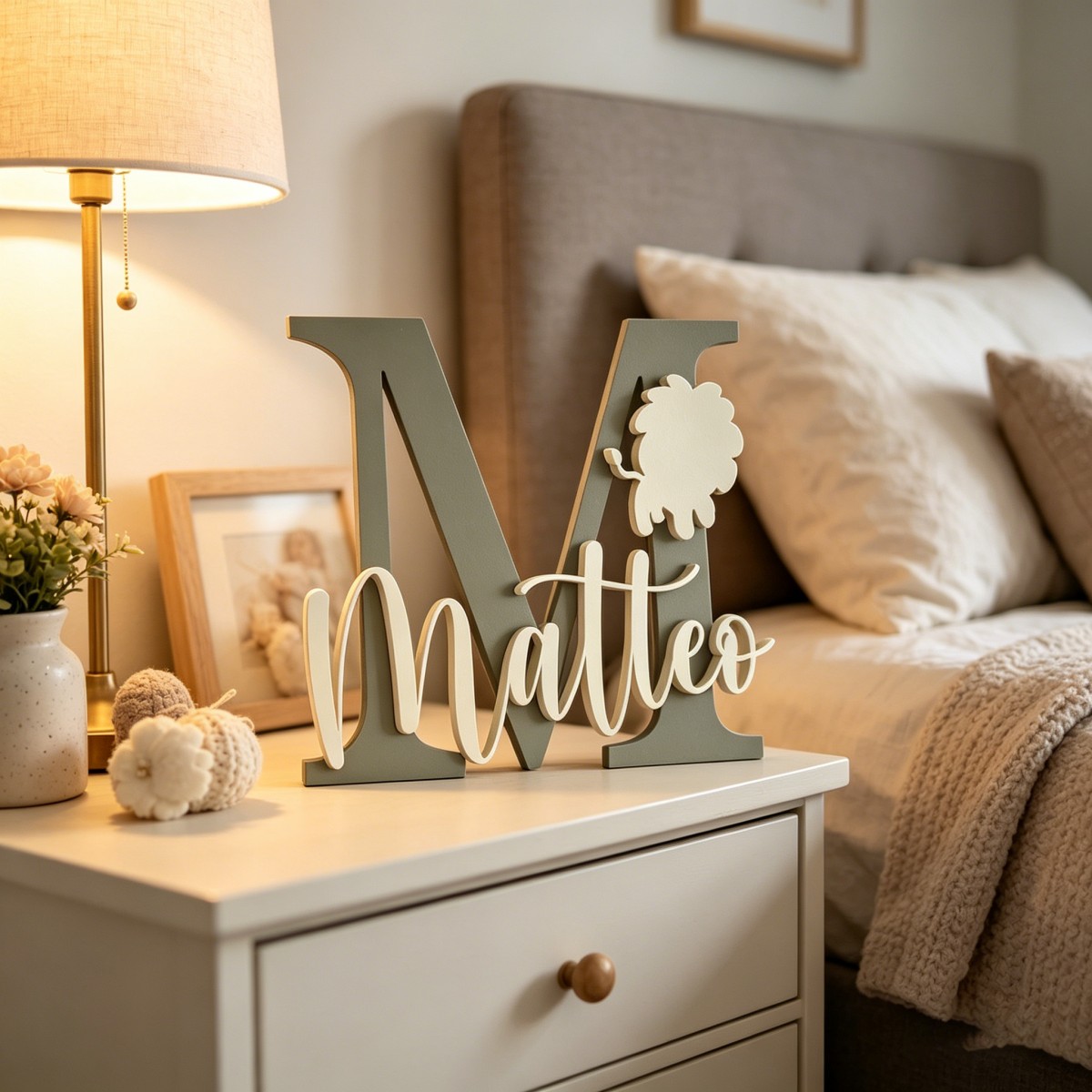Home Decor Names - 1個入りカスタムライオン名＆イニシャル木製名札、保育園、子供部屋、壁、ドアの装飾、DIYペイント可能、誕生日、結婚祝い