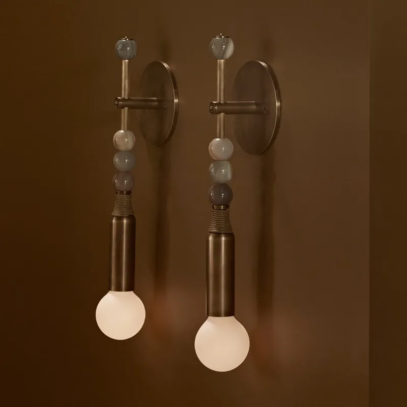 Home Decor Design - 北欧ヴィンテージ風インテリア装飾デザイン、リビングルーム、寝室、ホテルのベッドサイドライト、真鍮製ストーンガラスシェードウォールランプ