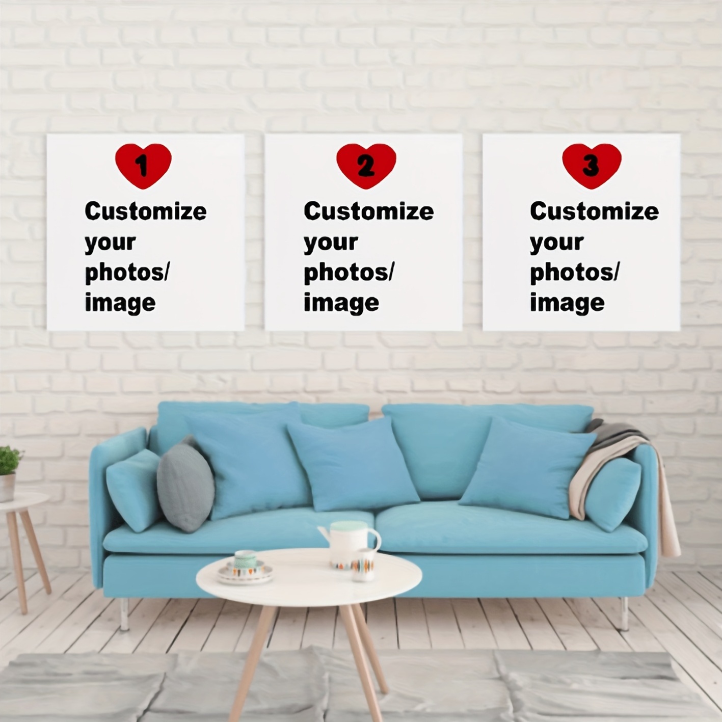 Home Decor Canvas - 3枚セット カスタムスクエアキャンバスポスター パーソナライズ カップル 家族 ペット