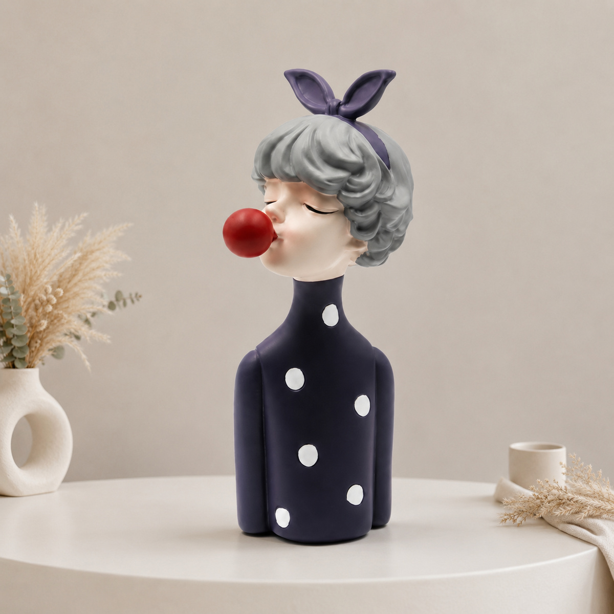 Vanity Home Decor - 北欧風のバブルガムガール樹脂製置物、キュートなモダンガール像、リビングルーム、寝室、化粧台のための家の装飾彫刻