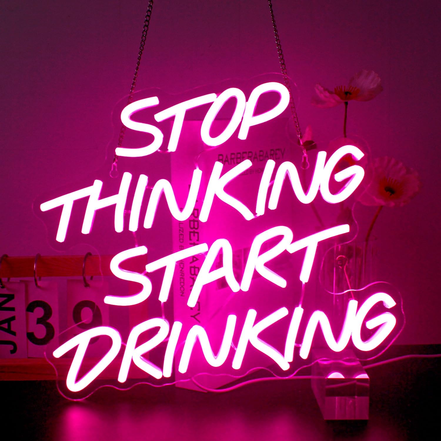 Home Decor Quotes Ideas - 考えることをやめて飲み物を飲もう ユーモアのあるネオンサイン バー パブ 壁飾り LEDライト