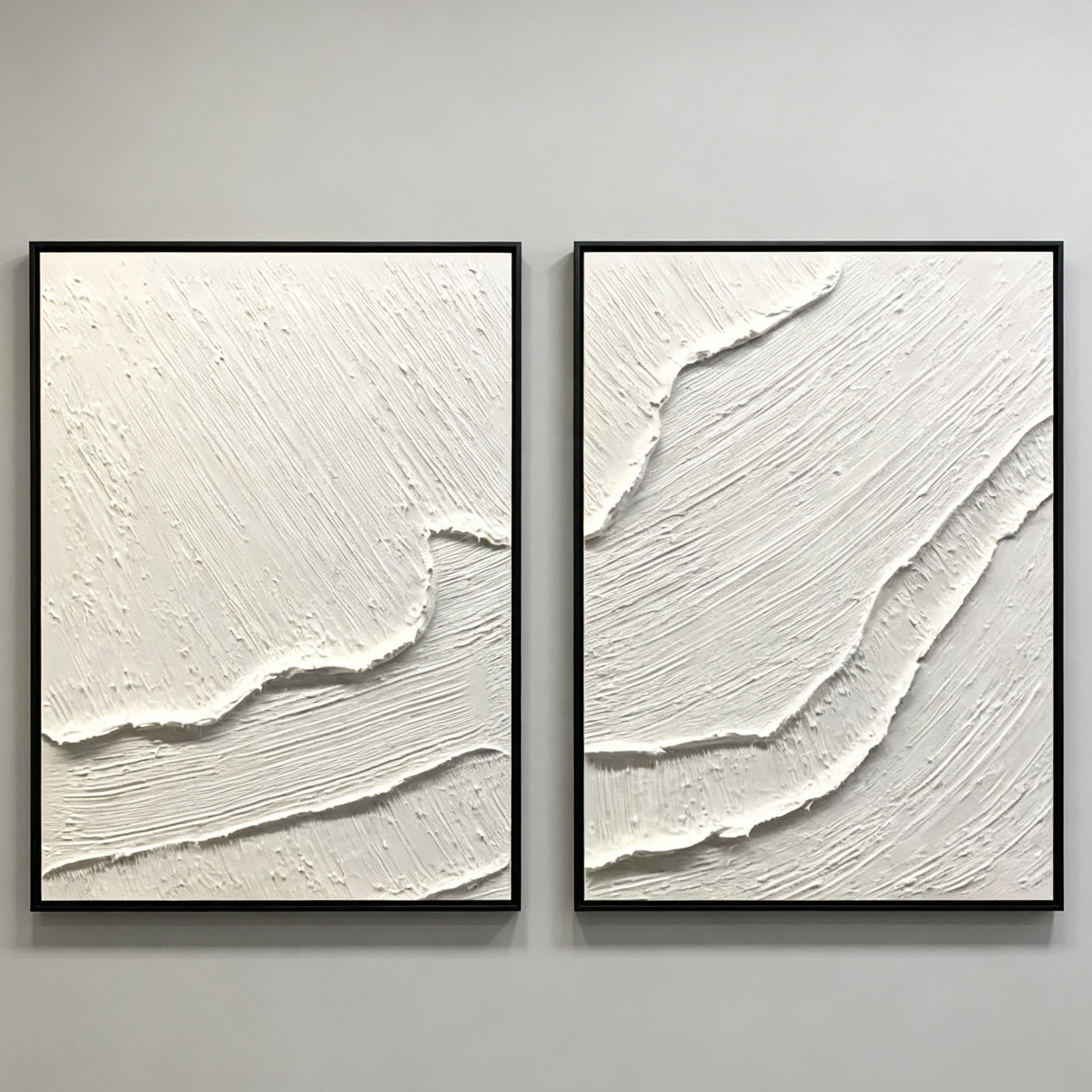 手描きの白い3D厚塗り抽象油絵 ミニマリストの波型キャンバス - Abstract Oil Painting のレビューと価格