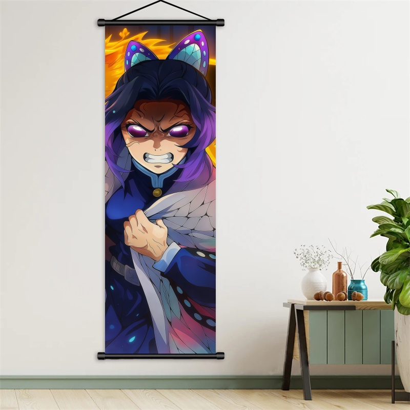 胡蝶しのぶ デーモンスレイヤーアートファブリック掛け軸、アニ - Home Decor Design のレビューと価格