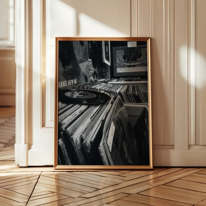 現代のビニールレコードストア黒白写真壁アートプリントキャンバ - Home Decor Store のレビューと価格