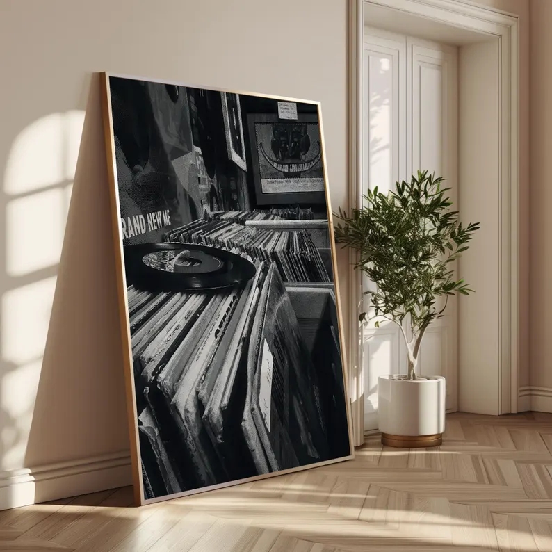 現代のビニールレコードストア黒白写真壁アートプリントキャンバ - Home Decor Store のレビューと価格