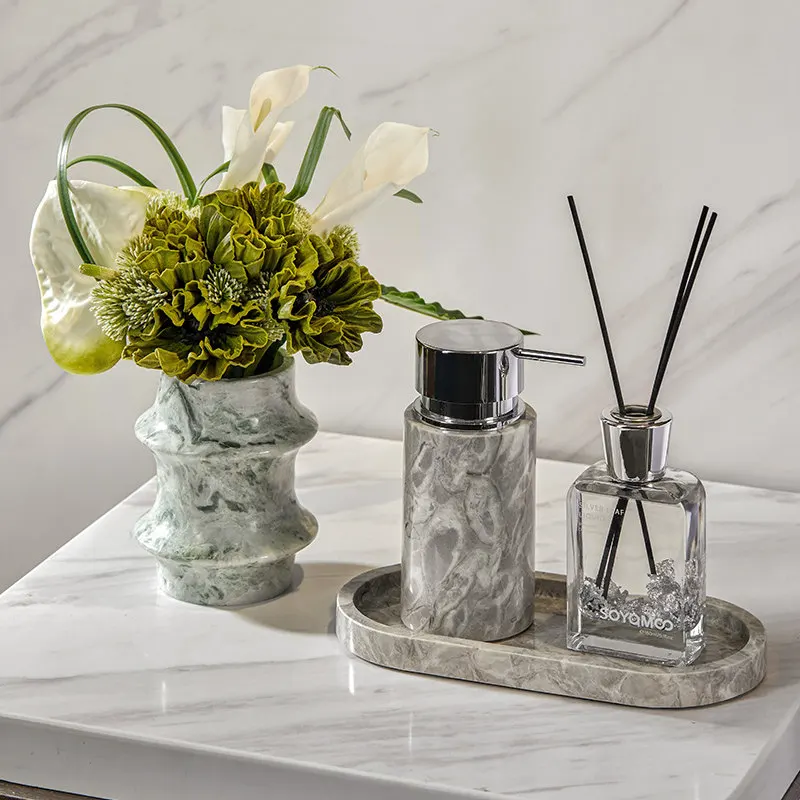 トラバーチン製バスルームローションディスペンサーセット、洗面 - Vanity Home Decor のレビューと価格