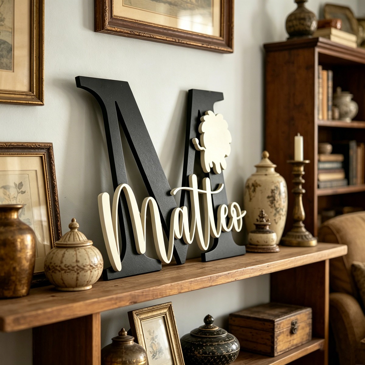 1個入りカスタムライオン名＆イニシャル木製名札、保育園、子供 - Home Decor Names のレビューと価格