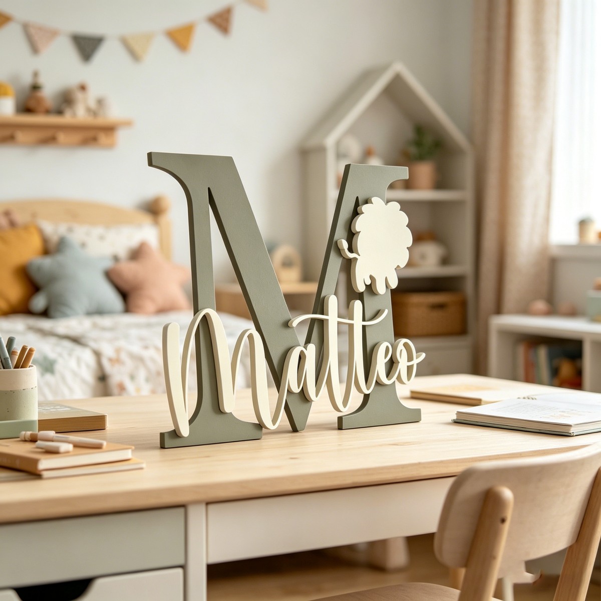 1個入りカスタムライオン名＆イニシャル木製名札、保育園、子供 - Home Decor Names のレビューと価格