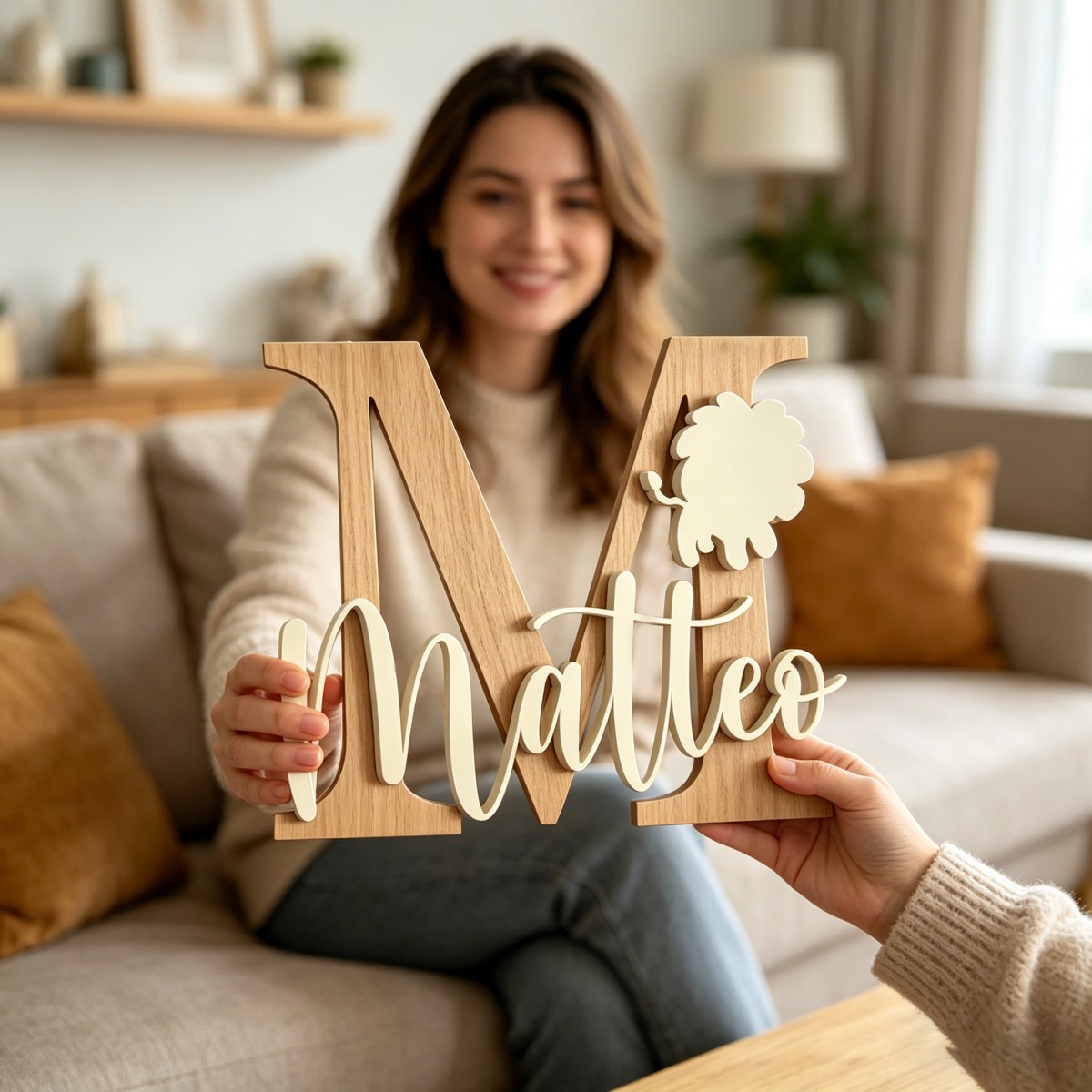 1個入りカスタムライオン名＆イニシャル木製名札、保育園、子供 - Home Decor Names のレビューと価格