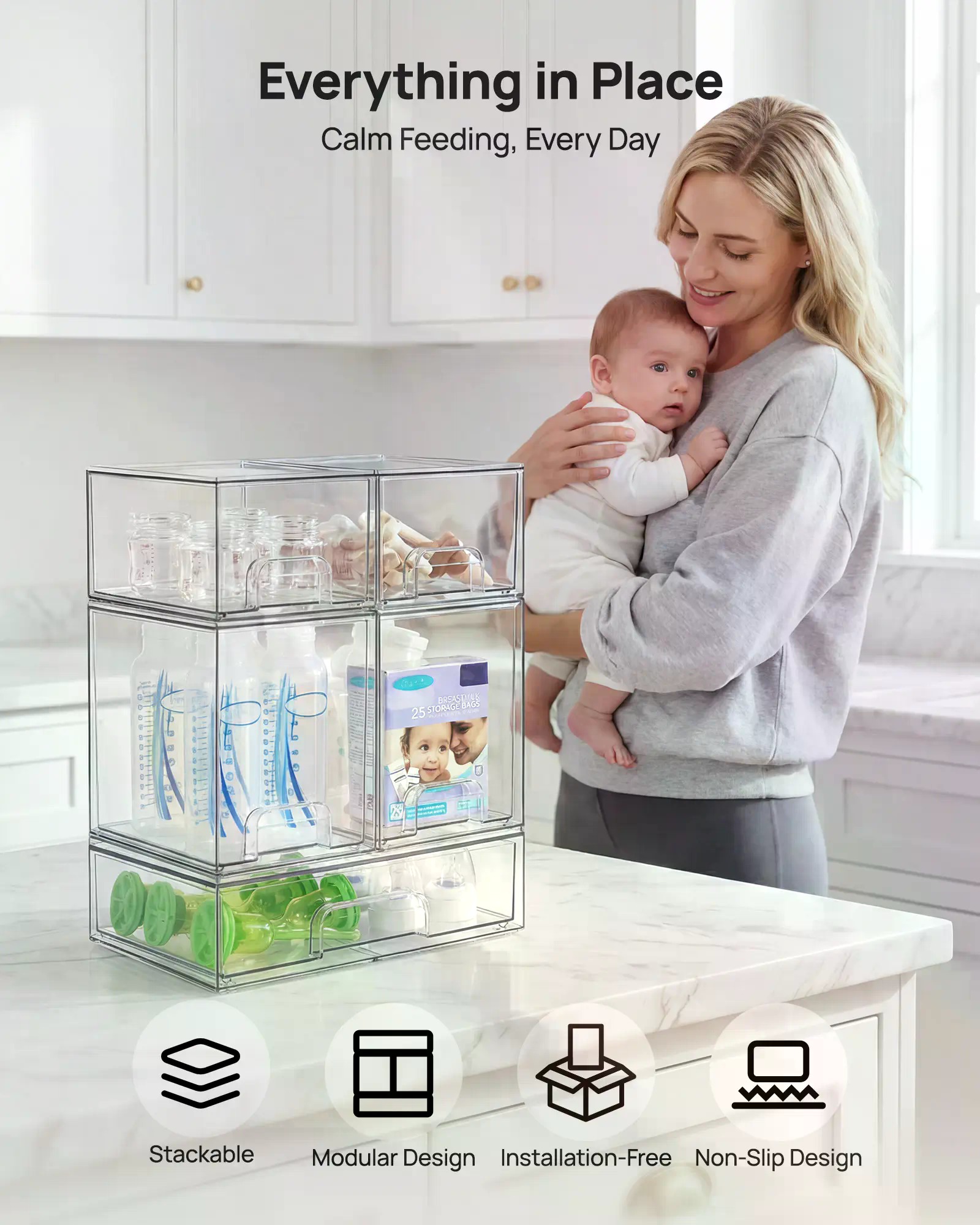 5/8個セットの積み重ね可能なナーサリーボトルスタンド、透明 - Vanity Home Decor のレビューと価格