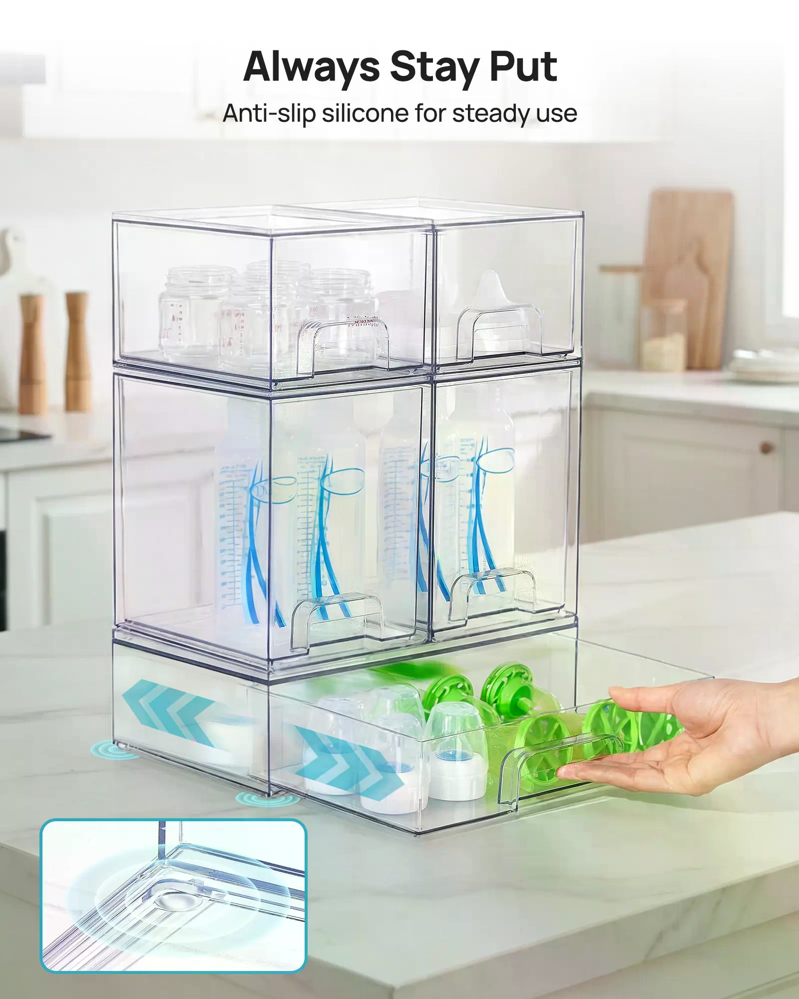5/8個セットの積み重ね可能なナーサリーボトルスタンド、透明 - Vanity Home Decor のレビューと価格