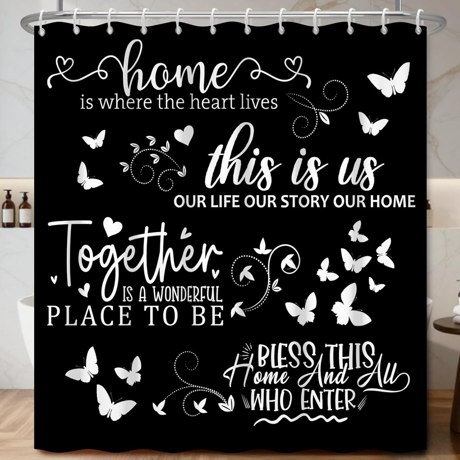 ボヘミアンファームハウスのスクリプト引用文入りブラックシャワ - Home Decor Quotes Ideas のレビューと価格