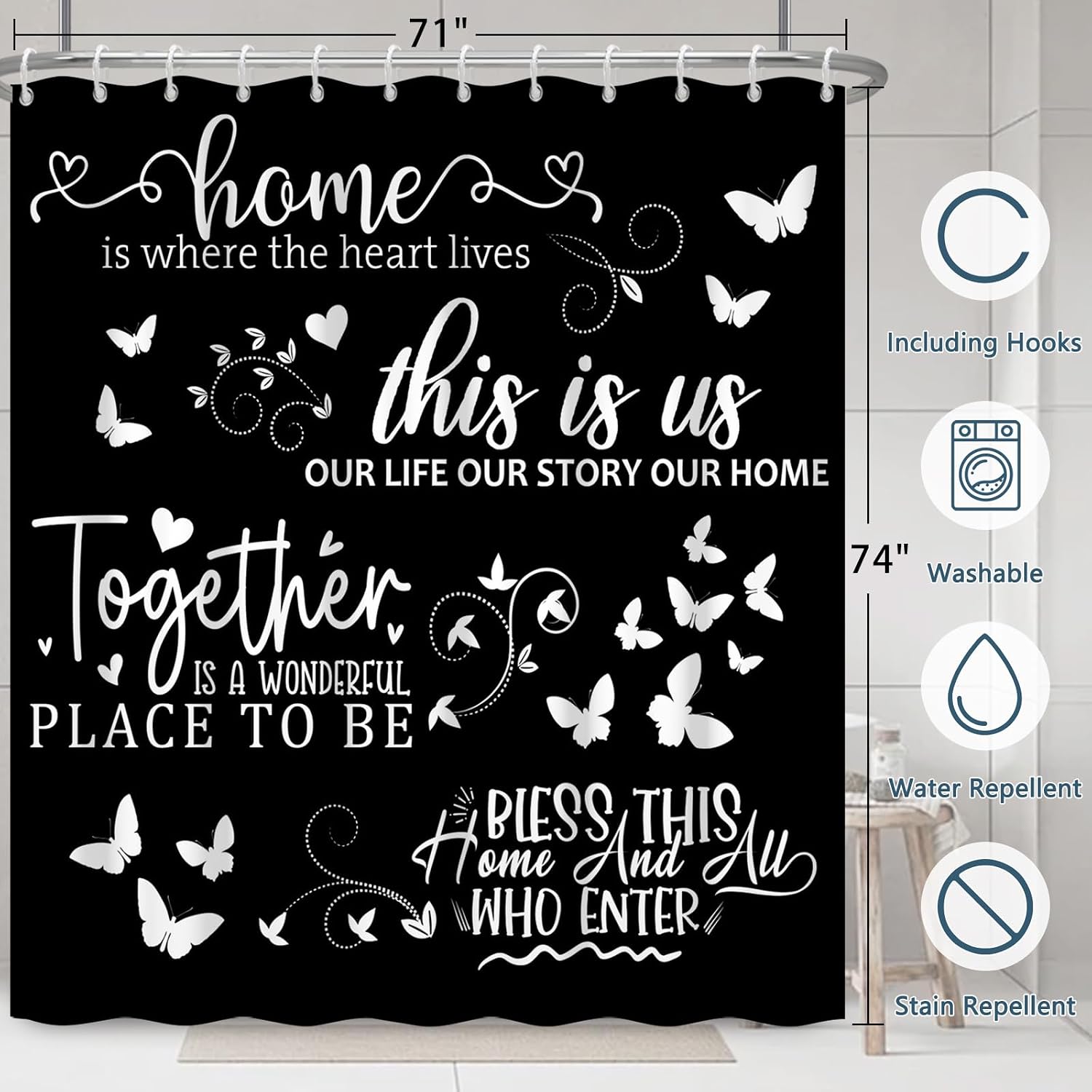 ボヘミアンファームハウスのスクリプト引用文入りブラックシャワ - Home Decor Quotes Ideas のレビューと価格