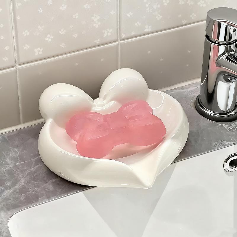 かわいいリボンとハート型のセラミック製ソープディッシュ、水切 - Vanity Home Decor のレビューと価格