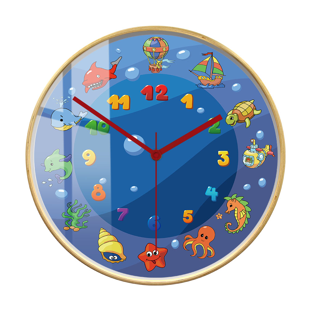 漫画の海の生き物柄の青い壁掛け時計、子供部屋、海の生き物、オ - Home Decor Under 300 のレビューと価格