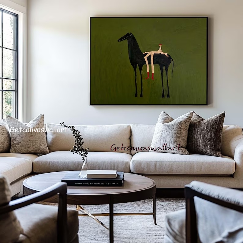 現代抽象西洋馬と人物ウォールアートプリントキャンバス絵画ポス - Abstract Oil Painting のレビューと価格