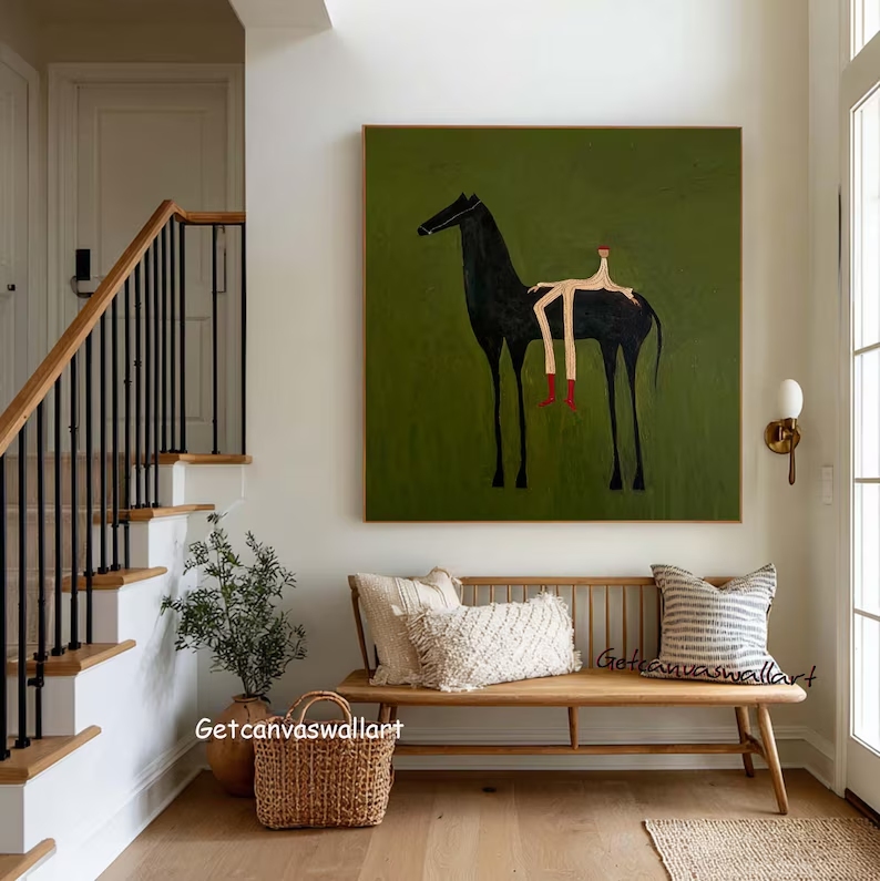 現代抽象西洋馬と人物ウォールアートプリントキャンバス絵画ポス - Abstract Oil Painting のレビューと価格