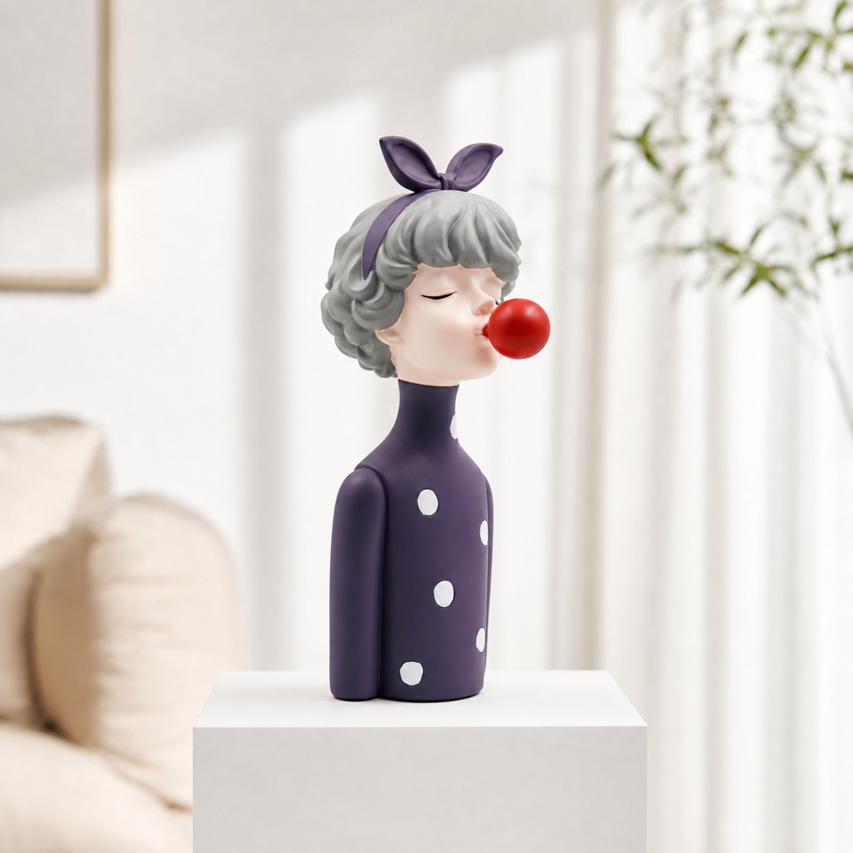 北欧風のバブルガムガール樹脂製置物、キュートなモダンガール像 - Vanity Home Decor のレビューと価格