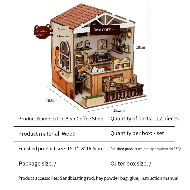 ミニベアーコーヒーショップDIYハウスパズル、木製組み立てコ - Home Decor Store のレビューと価格